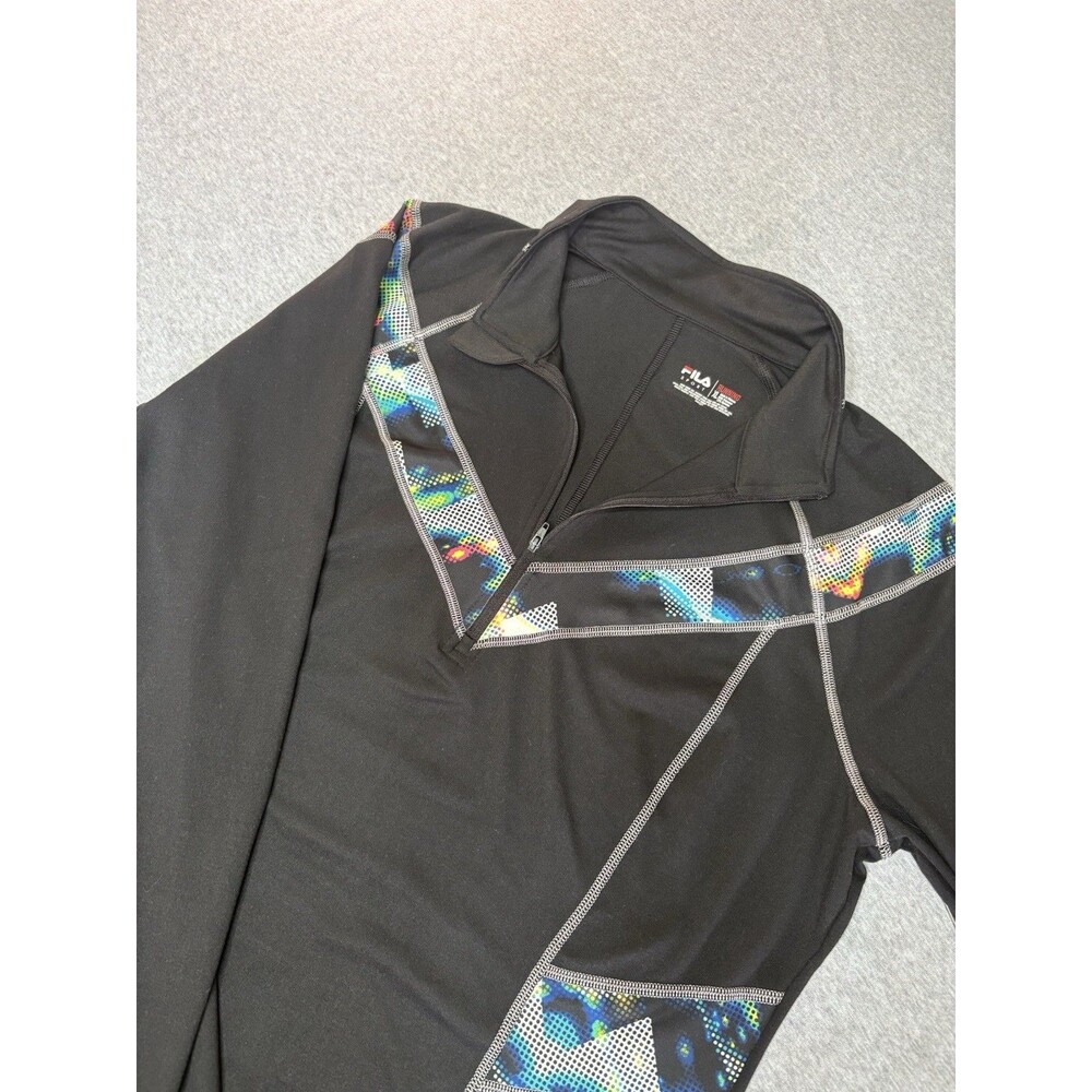 FILA Sport Women Track Running Jacket-Shirt Black 1/4 Zip Athletic‎ Pullover XL